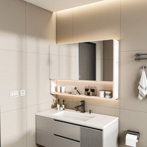 Aluminium Medicine Cabinet Mirror, With 3 Colors LED Light And Defogging Function - Khaki