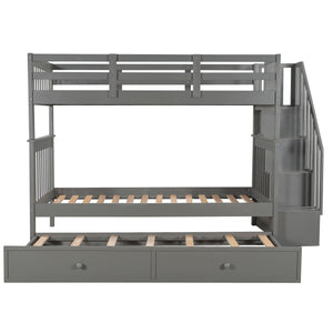 Stairway Bunk Bed With Storage And Guard Rail For Bedroom