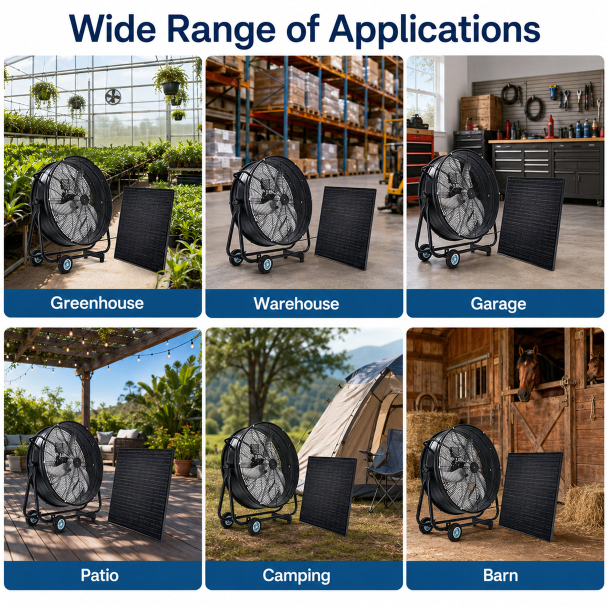 30" Wheeled Solar Fan with 140W Adjustable Monocrystalline Solar Panel