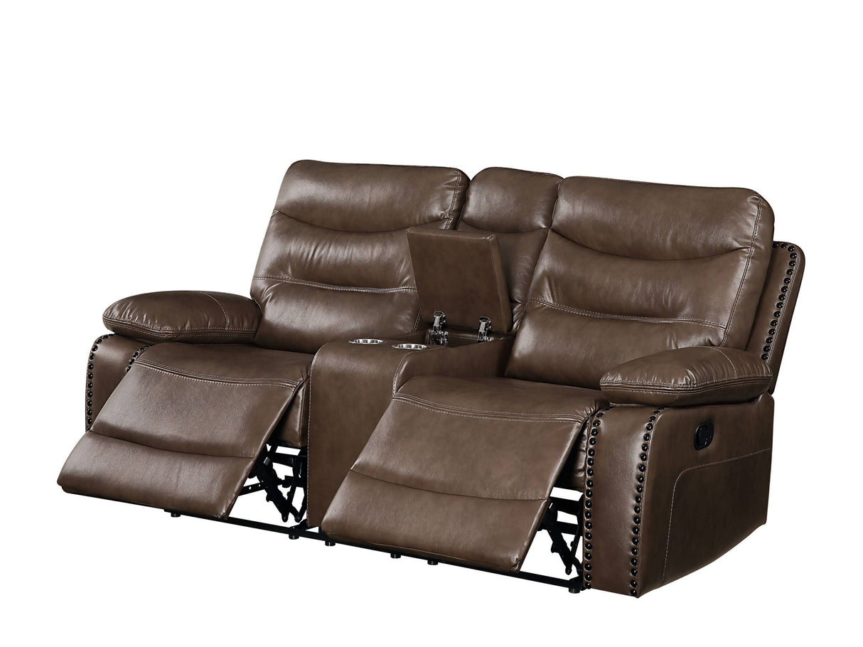 Aashi - Leather Gel Match Recliner Loveseat - Brown - Best Buy Furniture