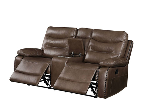 Aashi - Leather Gel Match Recliner Loveseat - Brown - Best Buy Furniture