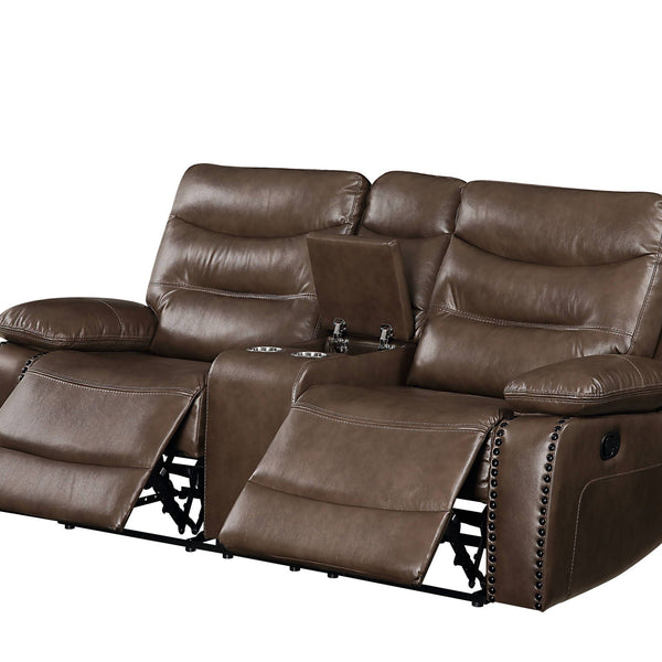 Aashi - Leather Gel Match Recliner Loveseat - Brown - Best Buy Furniture