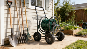 Garden Hose Reel Cart - 4 Wheels Portable with Storage Basket