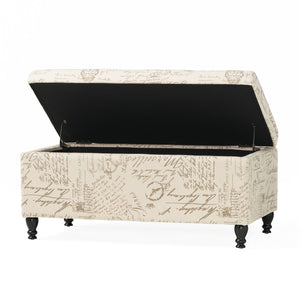 Parisian Upholstered Fabric Storage Ottoman - Beige / Reclaimed Natural