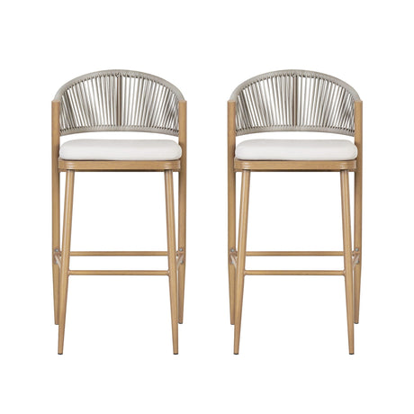 Outdoor Bar Height Metal Frame Counter Stools with Scallop-Shaped Backrest & Water-Resistant Cushions
