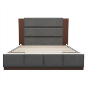Modern Upholstered Platform Bed With Extended Headboard