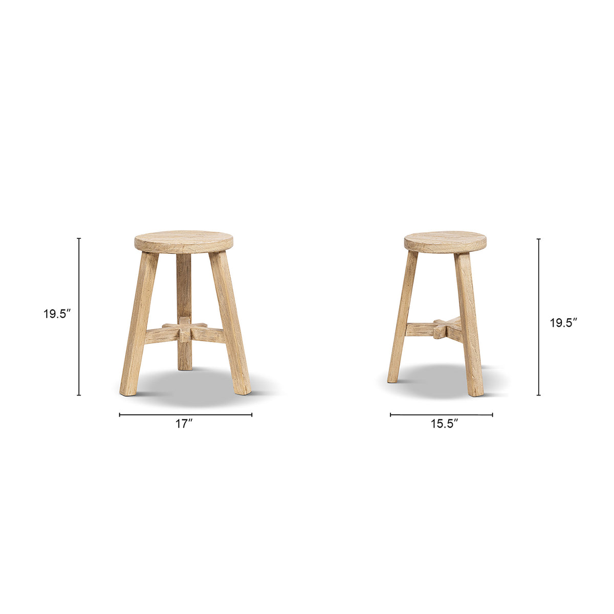 Linden Round Elm Wood Stool, 15.5-Inch, Light Brown