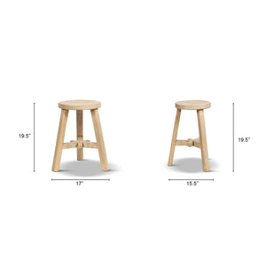 Linden Round Elm Wood Stool, 15.5-Inch, Light Brown
