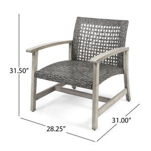 Outdoor Club Chair With Rattan Cover And Acacia Wood Frame - Gray - Best Buy Furniture