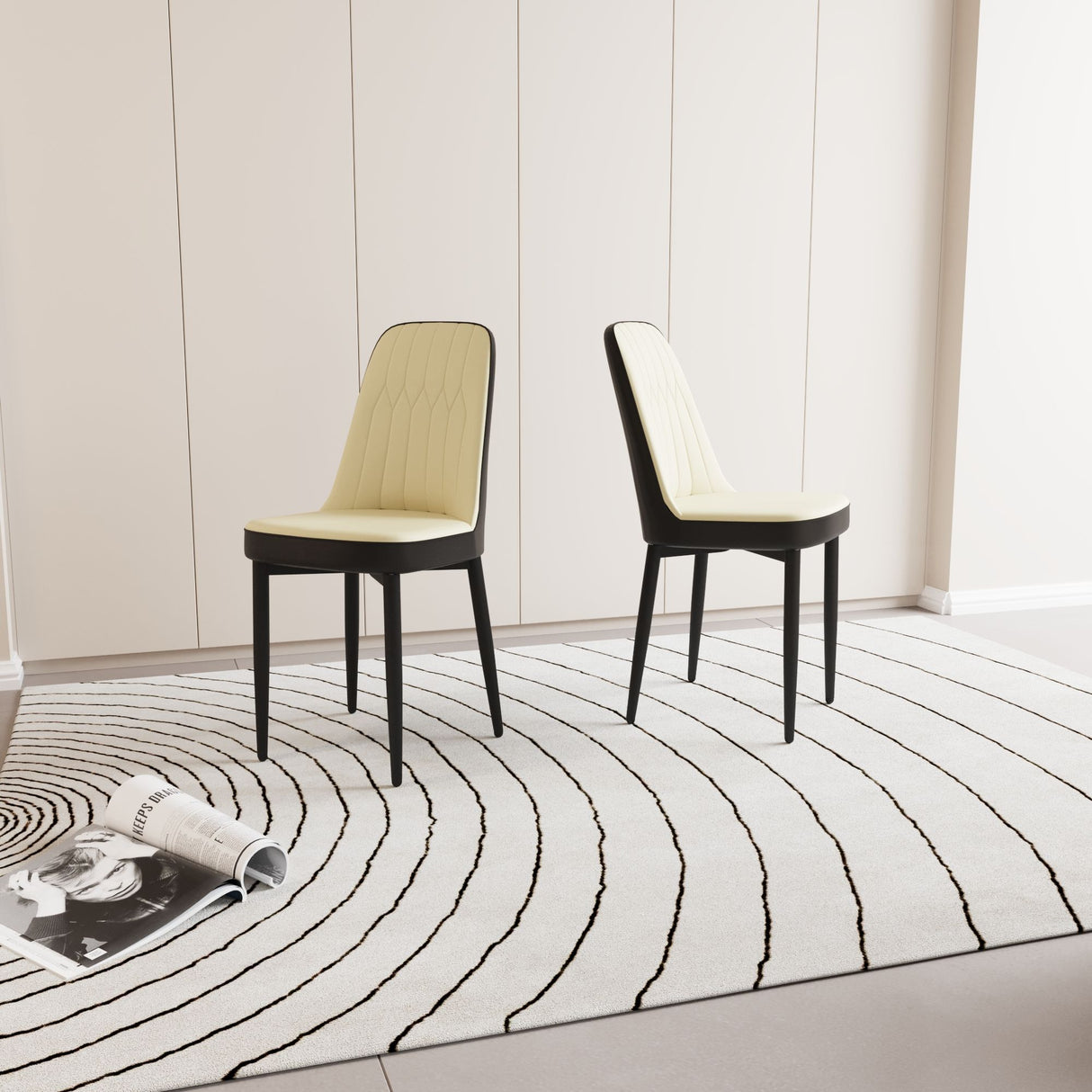 Modern Dining Chair With Cushions And Metal Legs