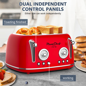 4 Slice Retro Style Toaster, Dual Control, 6 Browning Settings