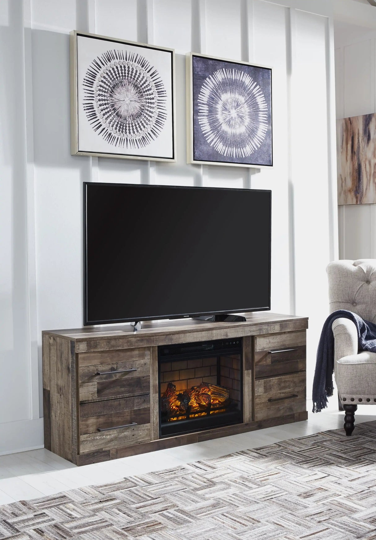 Derekson - TV Stand With Electric Fireplace - Multi Gray - Best Buy Furniture
