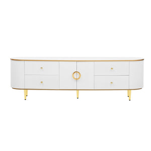 Modern TV Stand For TVs Up To 80", Entertainment Center With 4 Drawers And 1 Cabinet, Wood TV Console Table With And Handles For Living Room - White