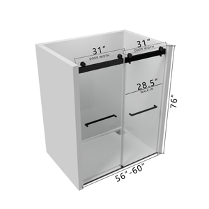 56 to 60 in. W x 76 in. H Double Sliding Frameless Soft-Close Shower Door with Premium 3/8 Inch (10mm) Thick Tampered Glass and Easy-cleaning Coating, Matte