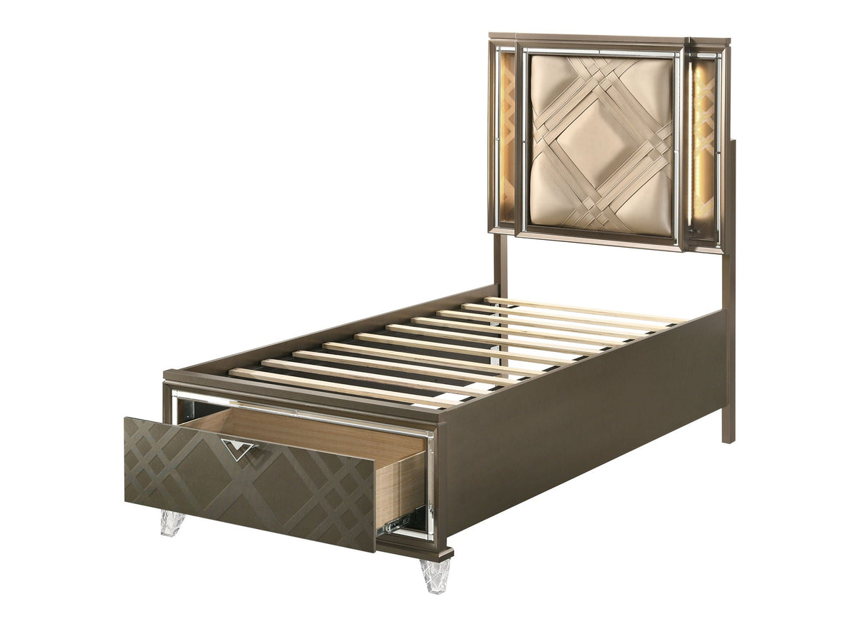 Skylar - Full Bed With LED & Storage - Dark Champagne - Best Buy Furniture