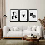 Set of Three Piece Playing Cards Black and White Decor