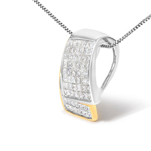 14K White and Yellow Gold 2.0 Cttw Princess Cut Diamond Two Tone Foldover Box Pendant 18â€ Box Chain Necklace (H-I Color, SI1-SI2 Clarity)