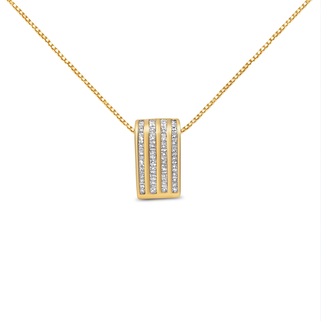14K Yellow Gold 2 1/3 cttw Princess Cut Diamond Block Pendant Necklace (H-I, SI1-SI2)