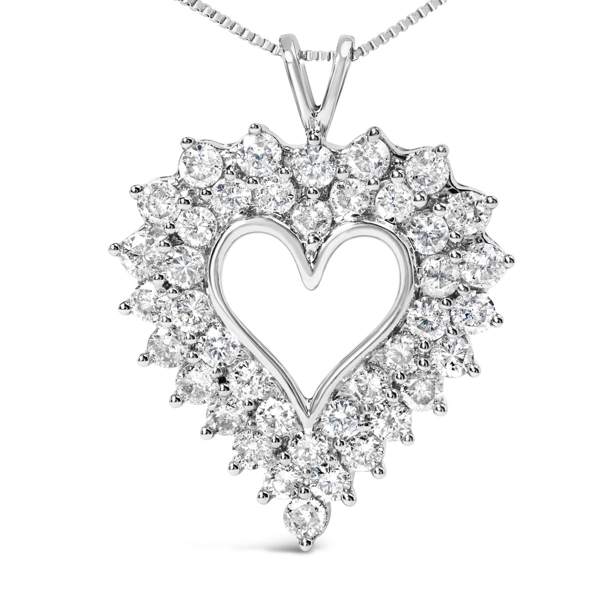 925 Sterling Silver 4.0 Cttw Diamond Two Row Open Heart 18" Pendant Necklace (I-J Color, I2-I3 Clarity)