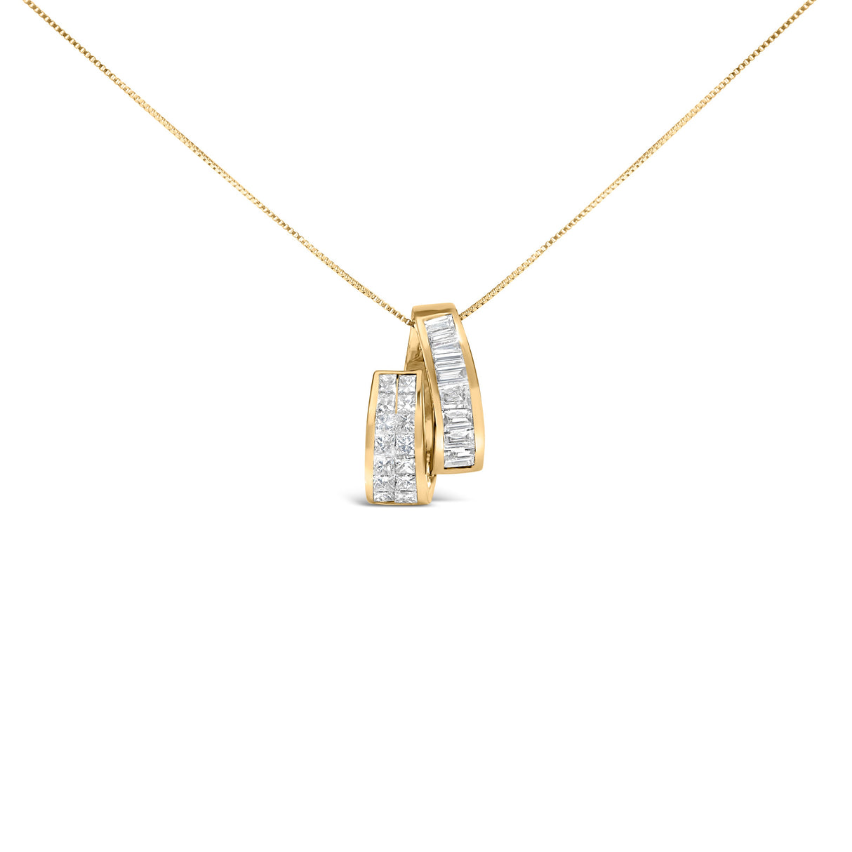 14K Yellow Gold 1 5/8 cttw Princess and Baguette Cut Diamond Fashion Pendant Necklace (G-H, VS2-SI1)