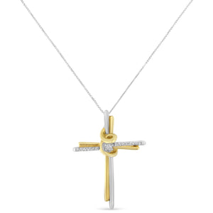 10K Two-Tone Yellow & White Gold Diamond-Accented Cross 18" Pendant Necklace (J-K Color, I2-I3 Clarity)