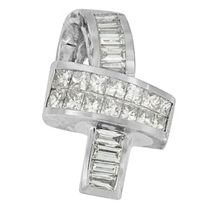 14K White Gold 2 cttw Princess and Baguette Cut Diamond Ribbon Pendant Necklace (H-I, SI-SI2)
