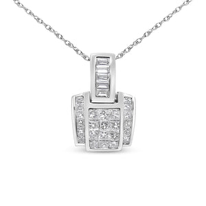 14K White Gold 2 1/5 Cttw Princess Cut Composite Diamond Pendant with Diamond Bale Pendant Necklace (H-I Color,SI1-SI2 Clarity) - NO CHAIN INCLUDED