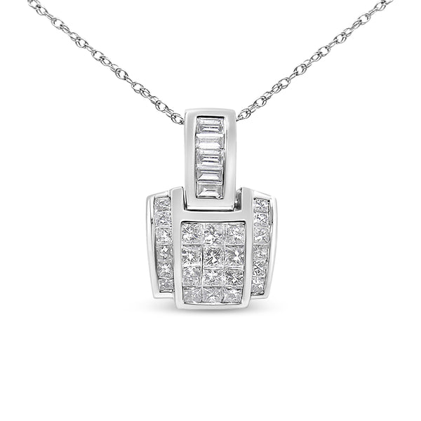 14K White Gold 2 1/5 Cttw Princess Cut Composite Diamond Pendant with Diamond Bale Pendant Necklace (H-I Color,SI1-SI2 Clarity) - NO CHAIN INCLUDED