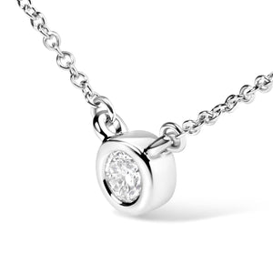 10K White Gold 1/10 Carat Round Brilliant-Cut Diamond Modern Bezel-Set Solitaire 16"-18" Pendant Necklace (H-I Color, SI2-I1 Clarity)