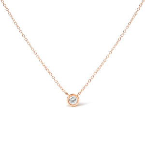 10K Rose Gold 1/5 Carat Round Brilliant-Cut Diamond Modern Bezel-Set Solitaire 16"-18" Pendant Necklace (H-I Color, SI2-I1 Clarity)