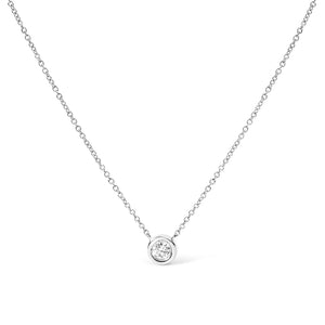 10K White Gold 1/10 Carat Round Brilliant-Cut Diamond Modern Bezel-Set Solitaire 16"-18" Pendant Necklace (H-I Color, SI2-I1 Clarity)
