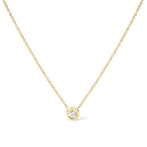 10K Yellow Gold 1/2 Carat Round Brilliant-Cut Diamond Modern Bezel-Set Solitaire 16"-18" Pendant Necklace (H-I Color, SI2-I1 Clarity)