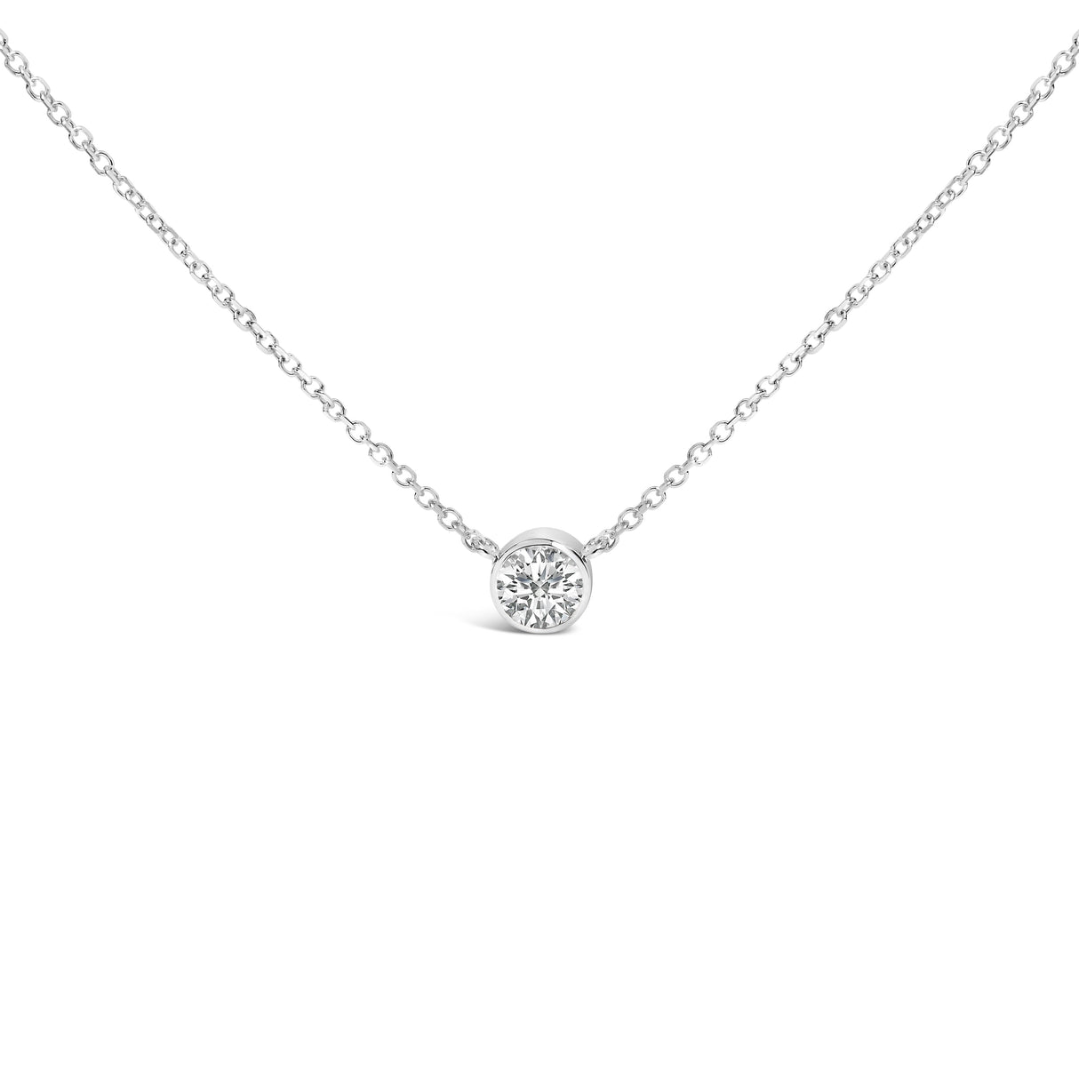 14K White Gold 1.00 Cttw Bezel Set Round Lab-Grown Diamond Solitaire 18" Pendant Necklace (F-G Color, VS1-VS2 Clarity)
