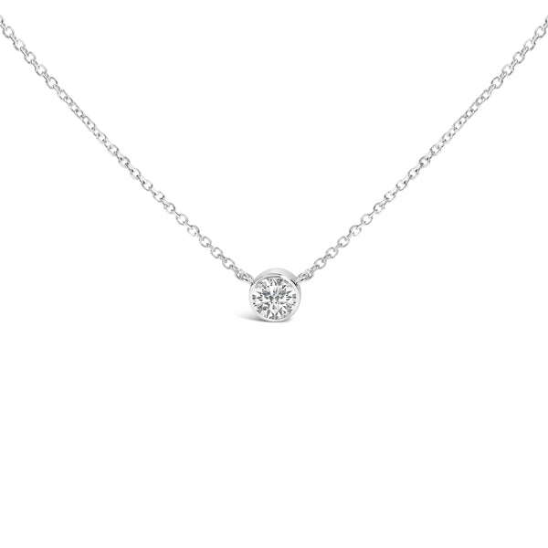 14K White Gold 1.00 Cttw Bezel Set Round Lab-Grown Diamond Solitaire 18" Pendant Necklace (F-G Color, VS1-VS2 Clarity)