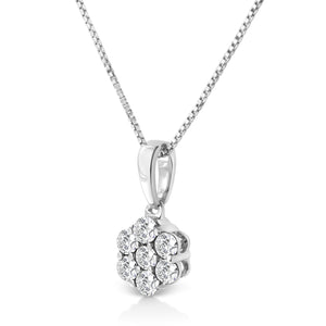 14KT White Gold 1/2 cttw Diamond Floral Cluster Pendant Necklace (HI, SI2-I1)
