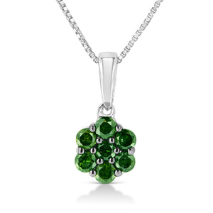 .925 Sterling Silver 1/2 Cttw Prong Set Treated Green Diamond Floral Cluster 18" Pendant Necklace (Green Color, I1-I2 Clarity)
