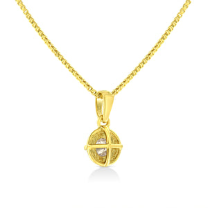 14K Yellow Gold Plated .925 Sterling Silver 1/2 Cttw Brilliant Round Cut Diamond Solitaire Milgrain 18" Pendant Necklace (K-L Color, I2-I3 Clarity)