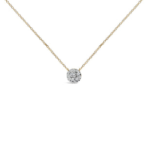 14K Yellow Gold Plated Sterling Silver 3/8 Cttw Diamond Cluster Pendant Necklace