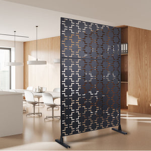 Outdoor / Indoor Privacy Screen Metal Privacy Screen, Freestanding Decorative Privacy Screen For Deck Balcony Patio - Black