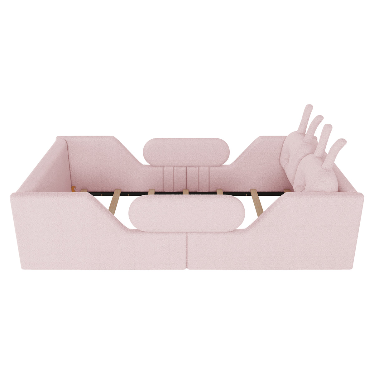 Twin Size Upholstered Platform Bed with Rabbit Cushion – Pink