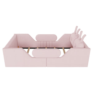 Twin Size Upholstered Platform Bed with Rabbit Cushion – Pink