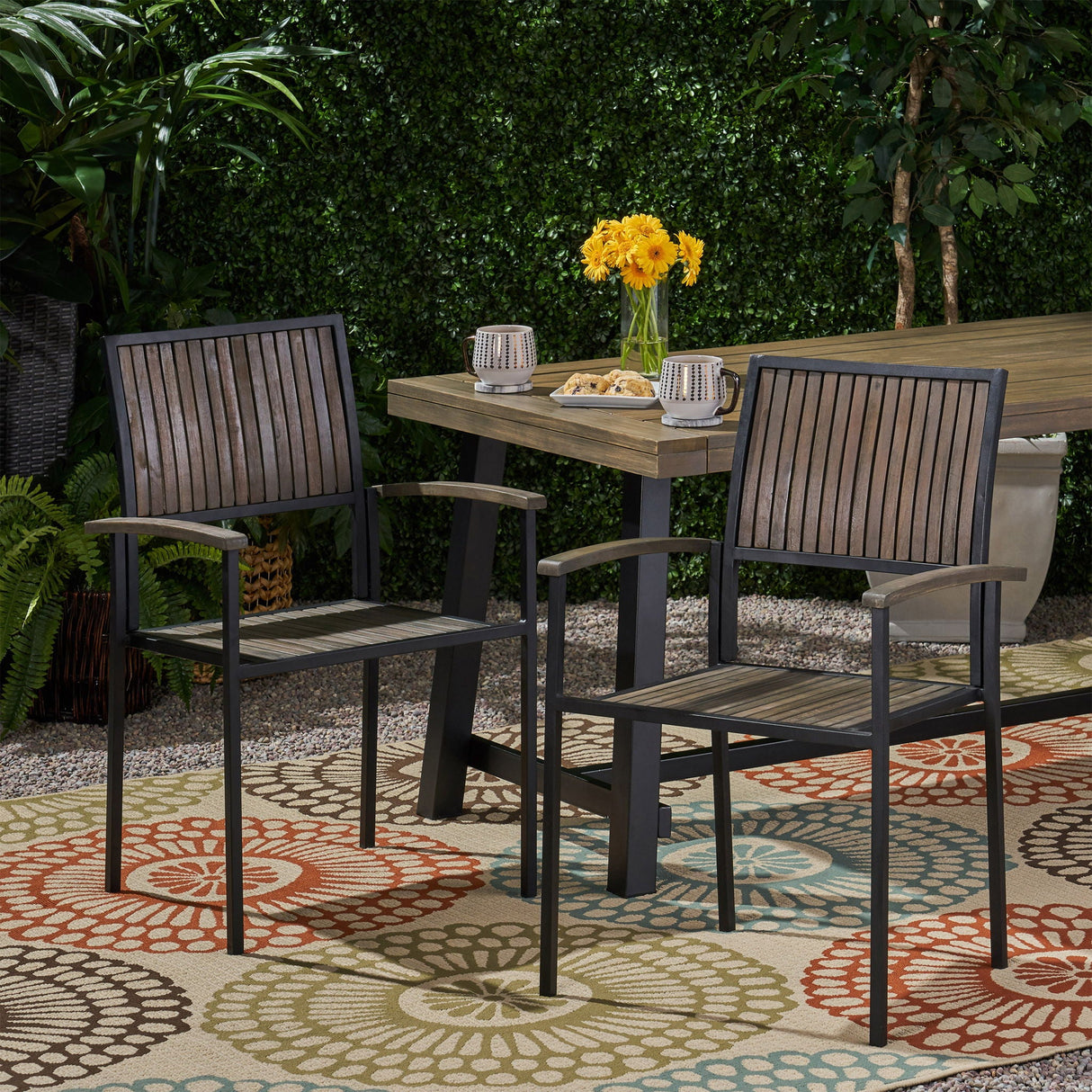 Vermilion - Outdoor Dining Chair With Vertical Slat And Wooden Arm - Best Buy Furniture
