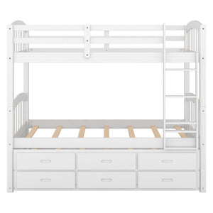 Bunk Bed With Trundle And Drawers, Arched Headboard And Footboard