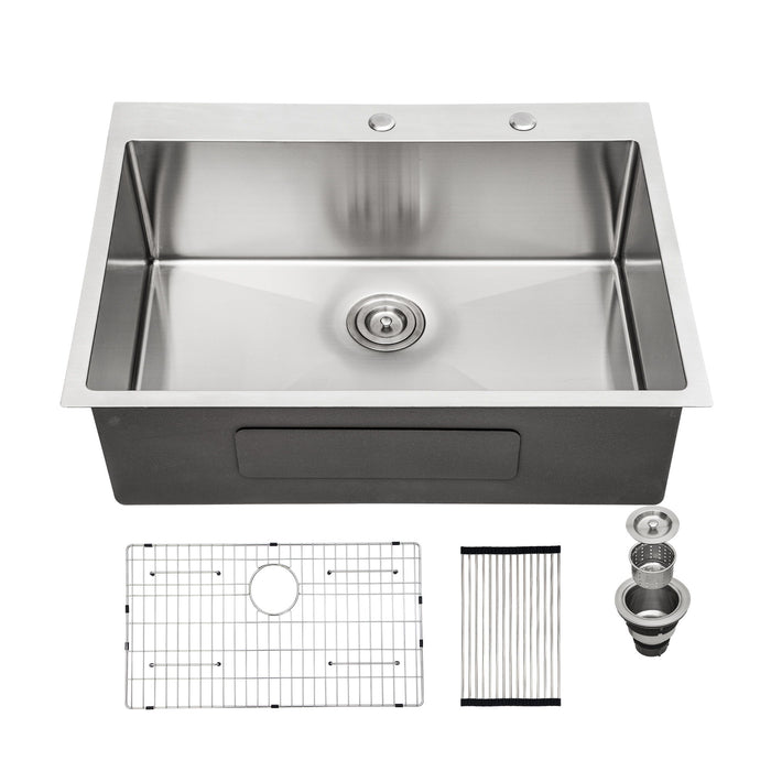 Drop In Kitchen Sink 16 Gauge Stainless Steel Single Bowl - Gray