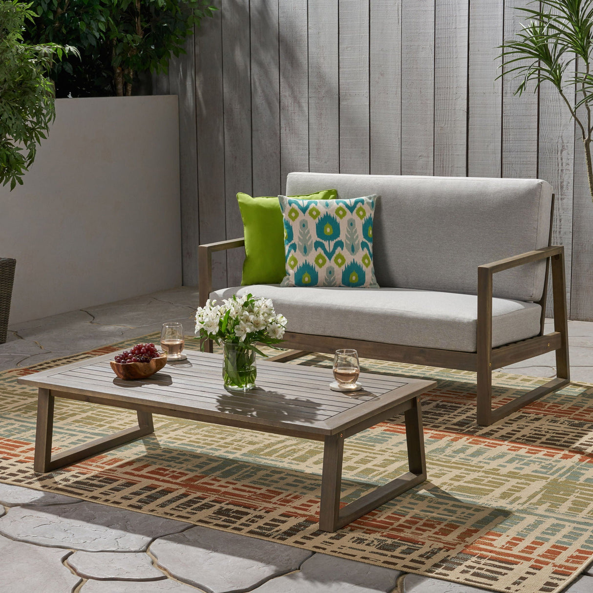 Belgian Loveseat & Coffee Table Set With Water Resistant Cushions