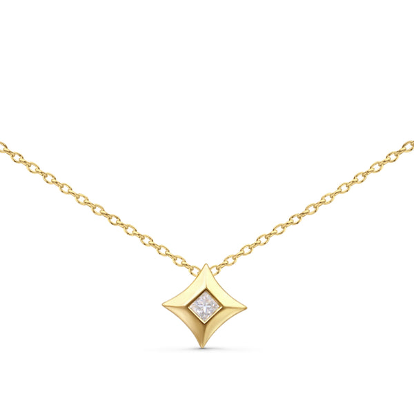 10K Yellow Gold 1/5 Cttw Bezel Set Princess Diamond Kite Shaped Solitaire Pendent Necklace