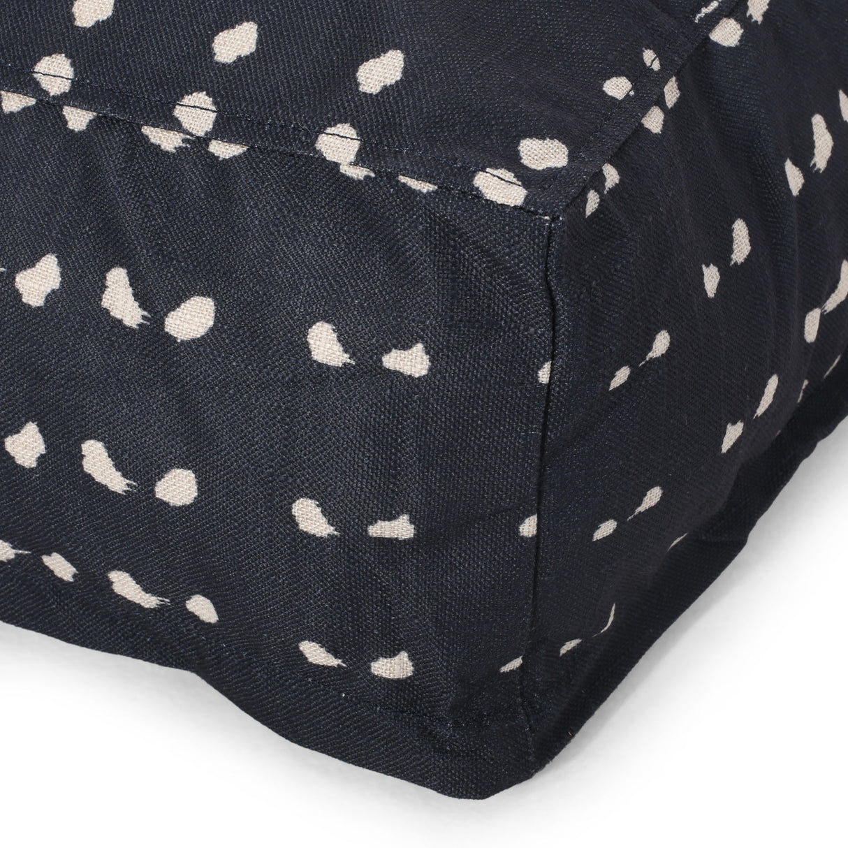 Dalm - Fabric Square Pouf Ottoman With Polystyrene Beads Filling - Dark Blue / White