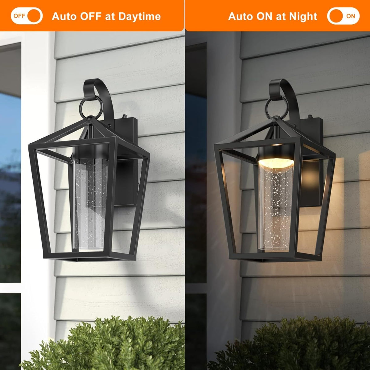 15-Inch Dimmable LED Outdoor Wall Sconce, Black Seeded Glass
