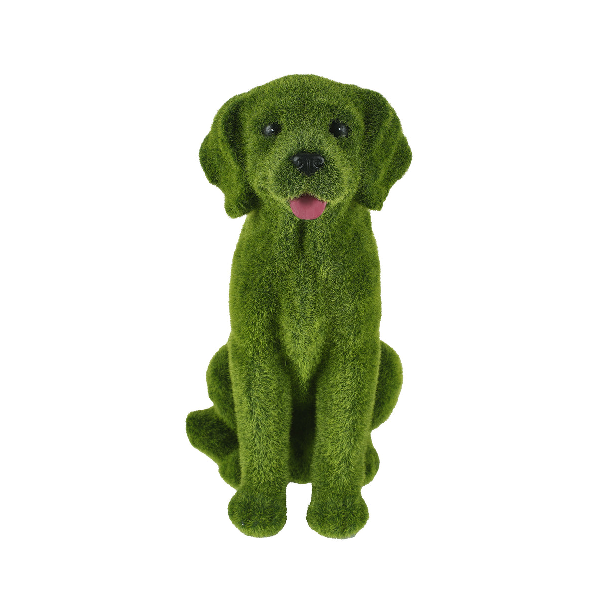 Flocked Resin Dog Garden Statue with Weatherproof Finish - Green