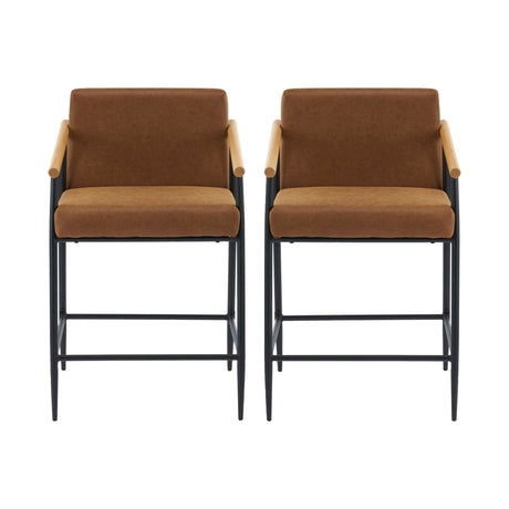 Mid Century Modern Counter Stool Set With Iron Frame